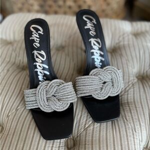 Elegant Silver and Black Women's Heels gorgeous mules